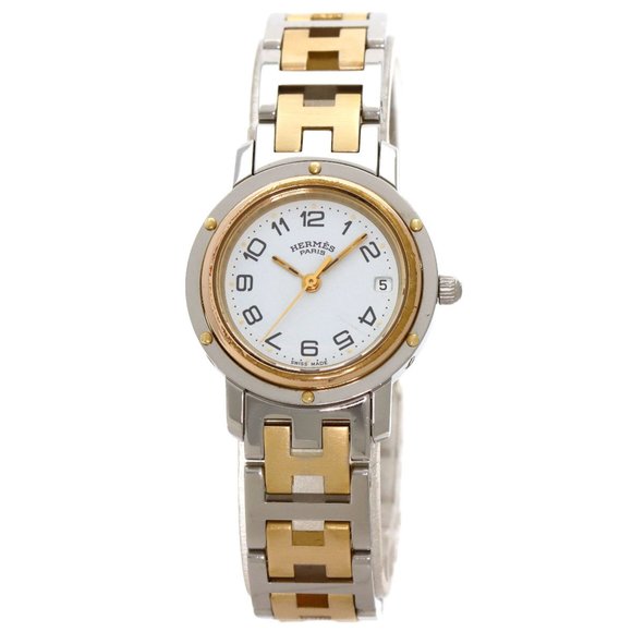 Hermes Clipper Old Buckle Watch Stainless Steel SSxGP Ladies HERMES - Picture 1 of 11